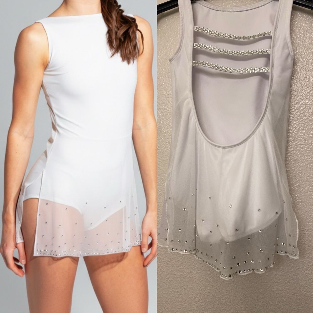 The Lineup Dance Solo custom white Costume rhinestone SELAH MESH DRESS XXL adult